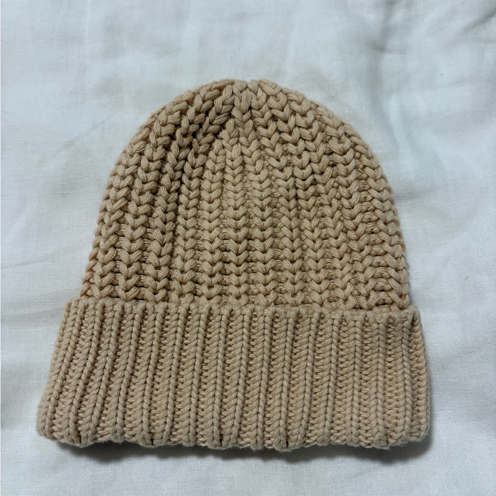 Quincy Mae Organic Cotton Knit Beanie in Beige/Tan